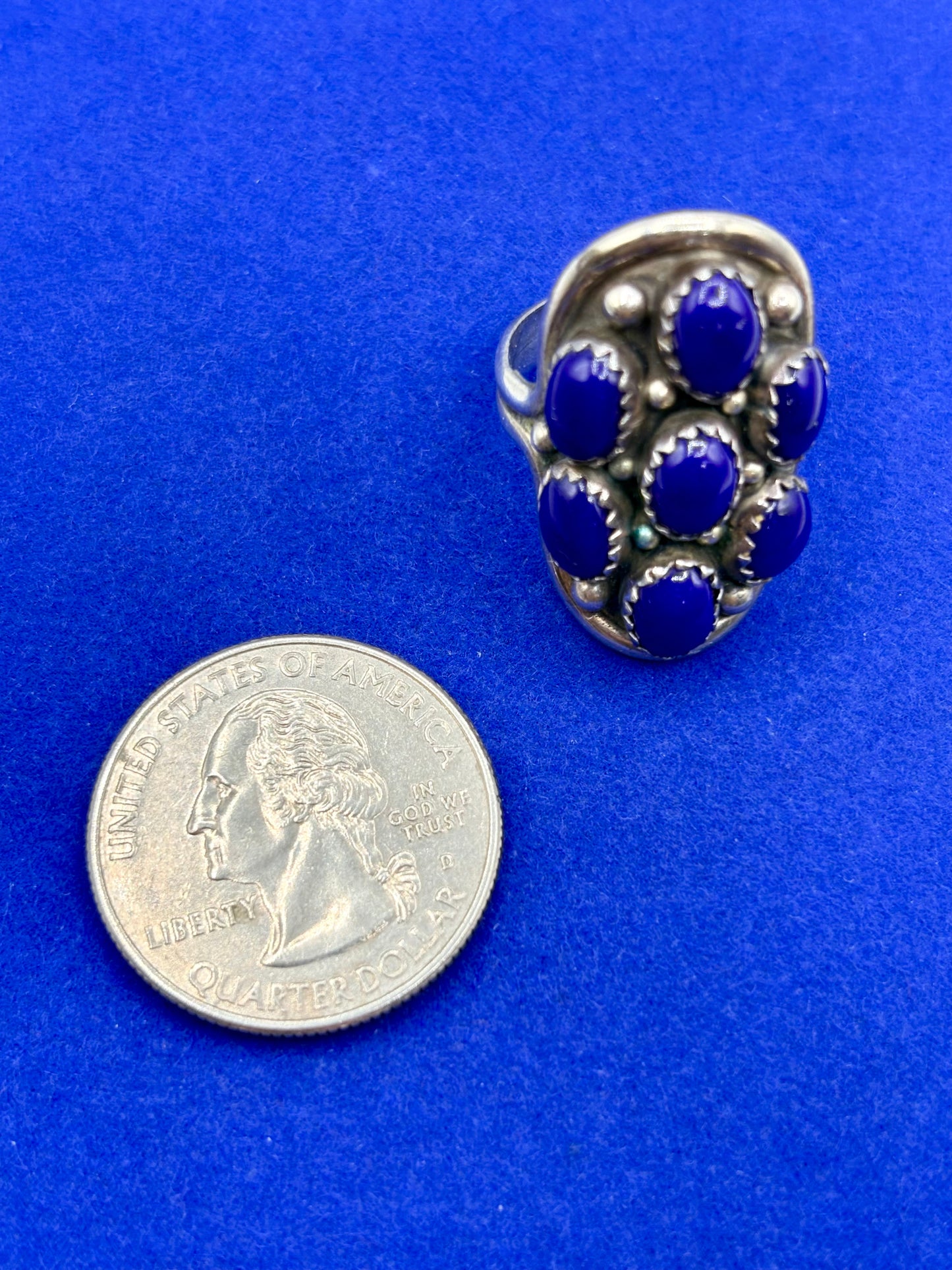 Sterling Silver Native Lapis Lazuli Cluster Ring