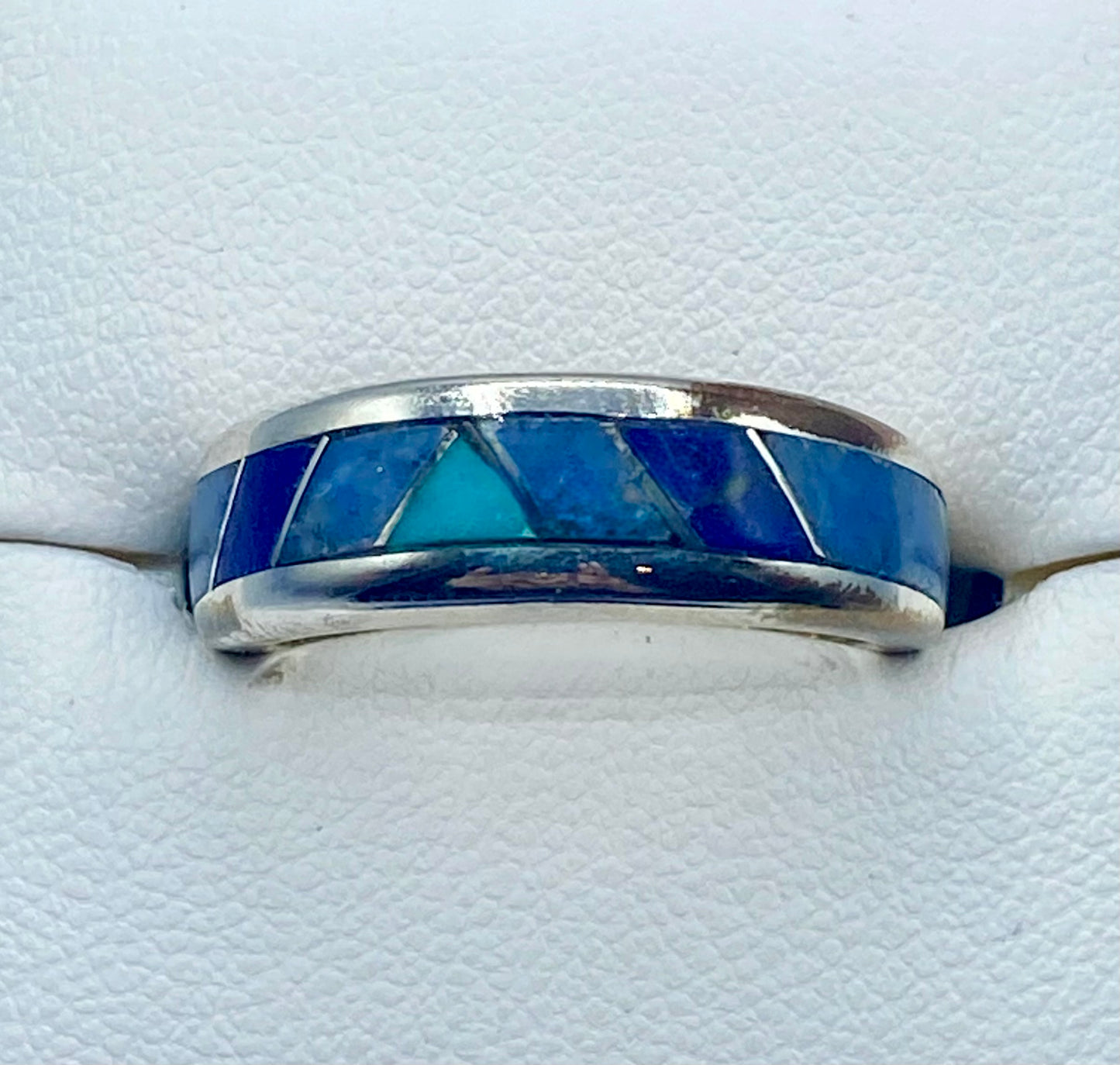 Sterling Silver Waldeck Johnson Turquoise & Lapis Inlay Band Ring