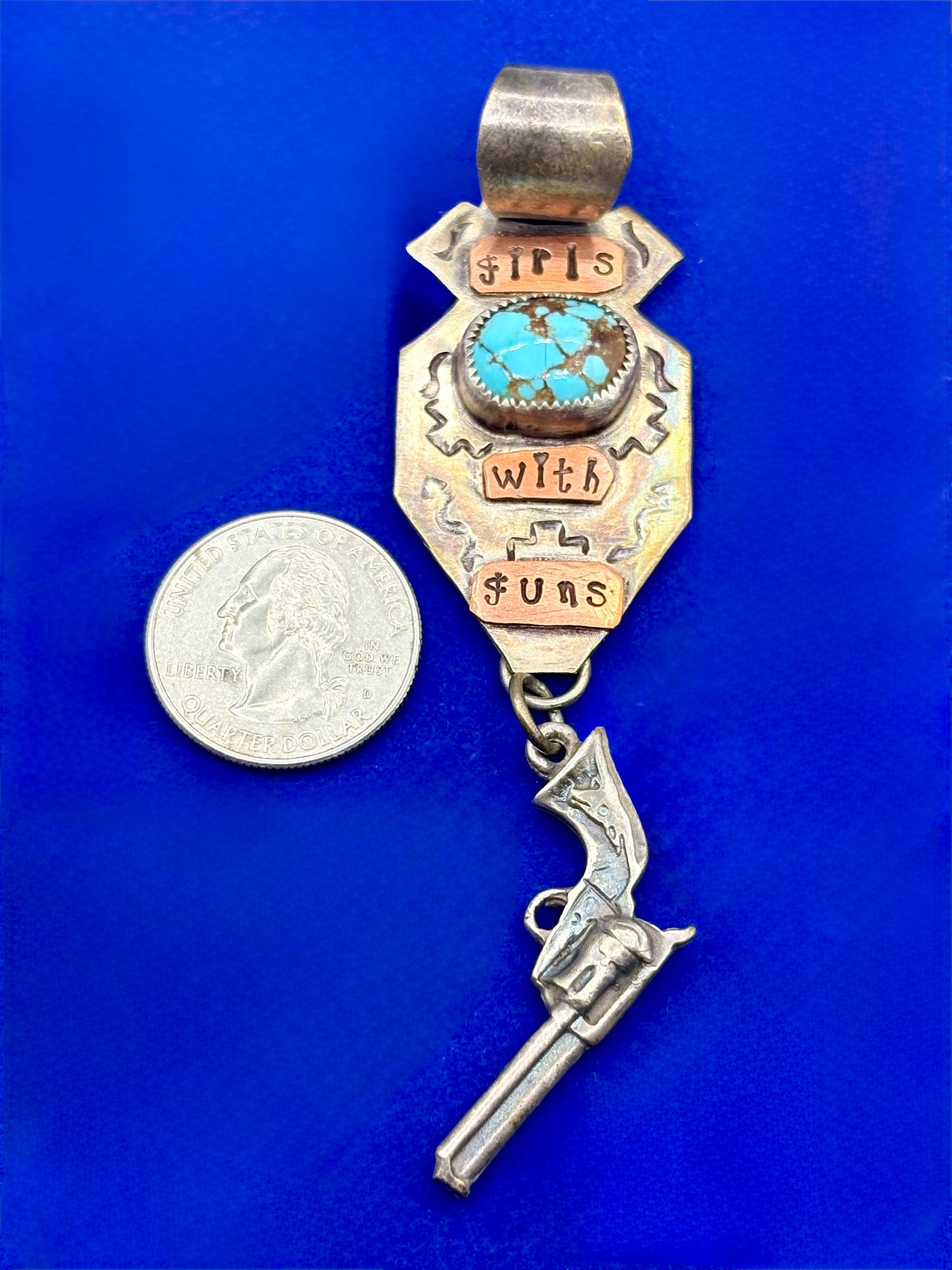 Sterling Silver & Brass Southwestern “Girls With Guns” Pistol Pendant