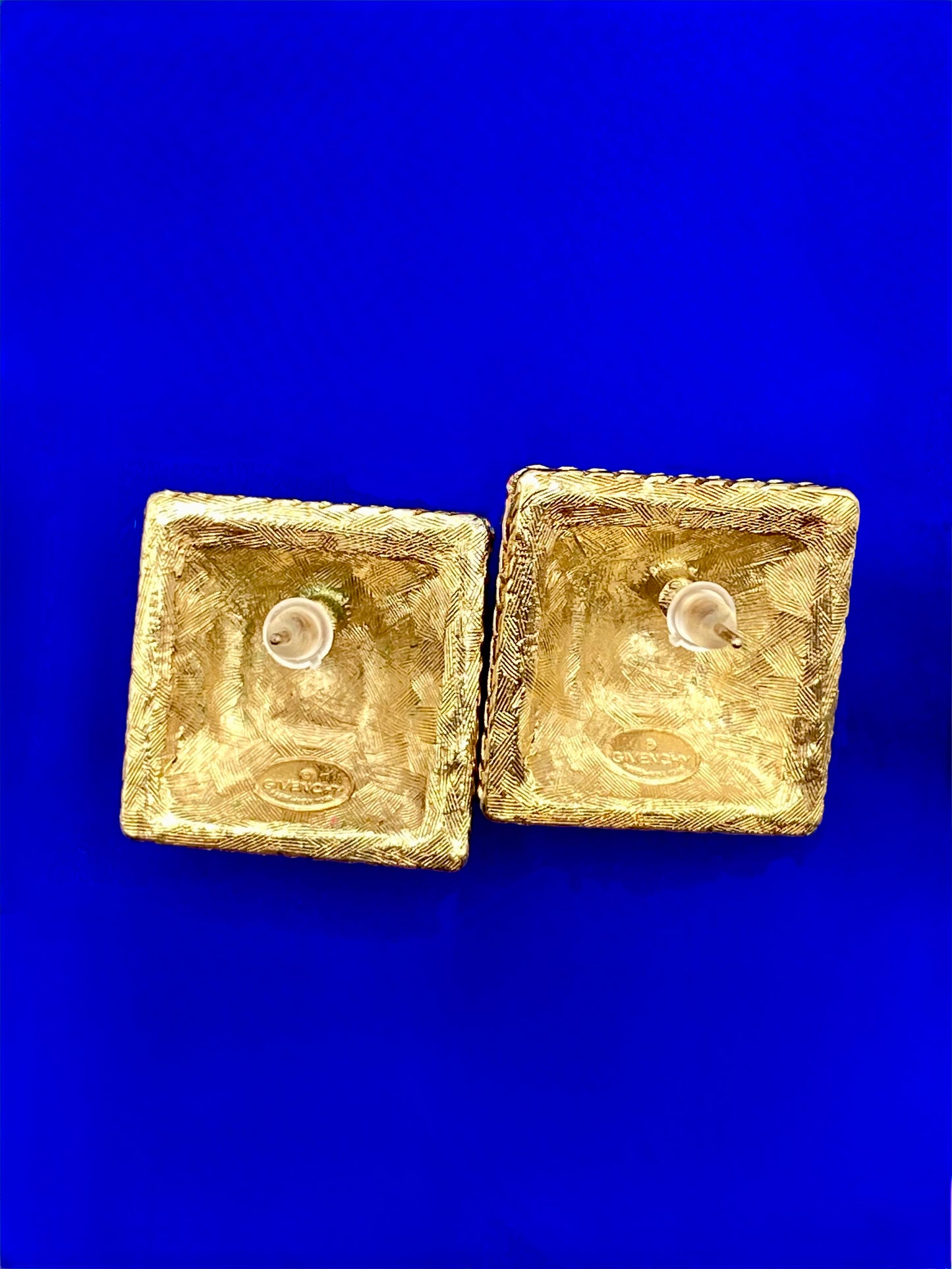 Vintage Givenchy Gold Tone Rope Square Earrings