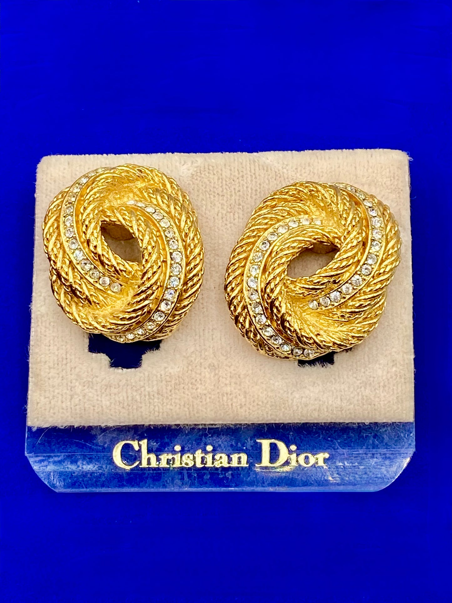 Vintage NWT Christian Dior Gold Tone Rope Knot Clip Ons