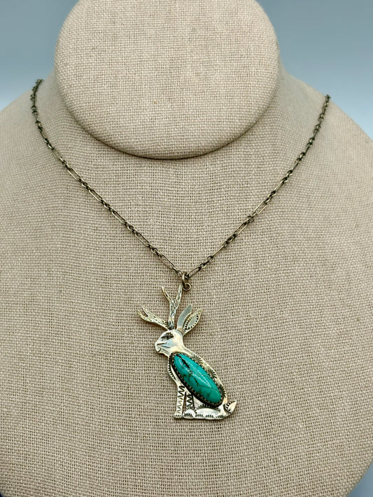 Sterling Silver Santa Catarina Southwestern Turquoise Jackalope Necklace