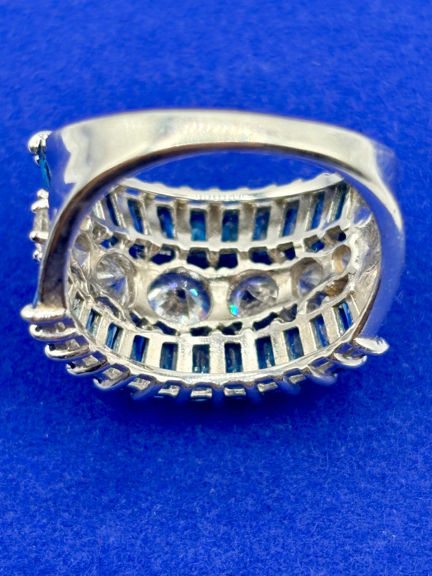 Sterling Silver Blue & Clear CZ Statement Ring