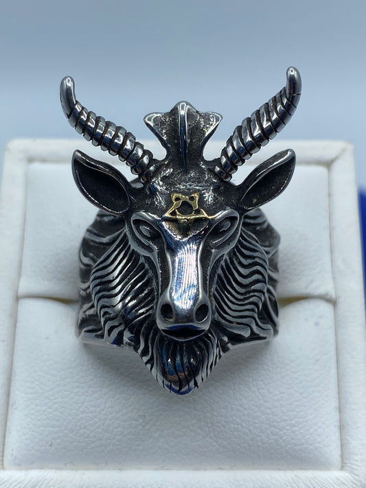 Gothic Satan Star Ram Ring