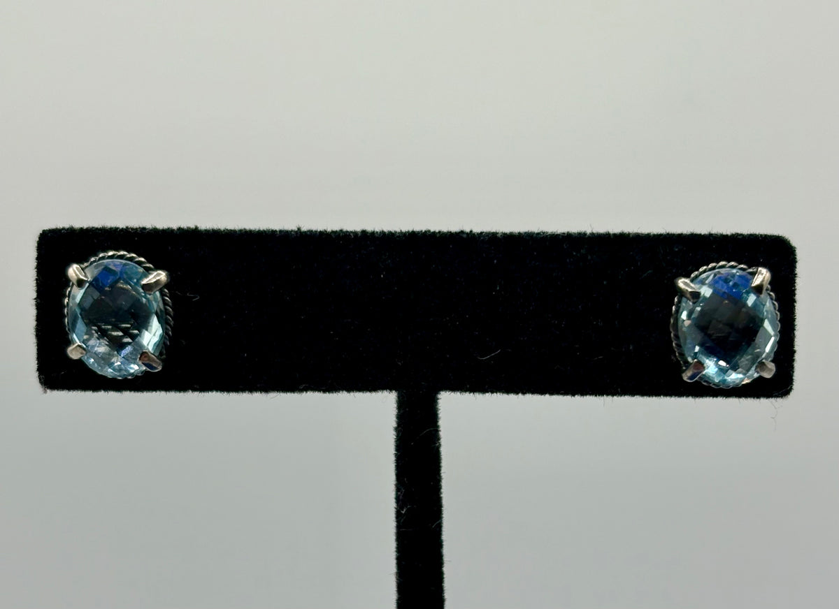Sterling Silver Light Blue Faceted Topaz Stud Earrings