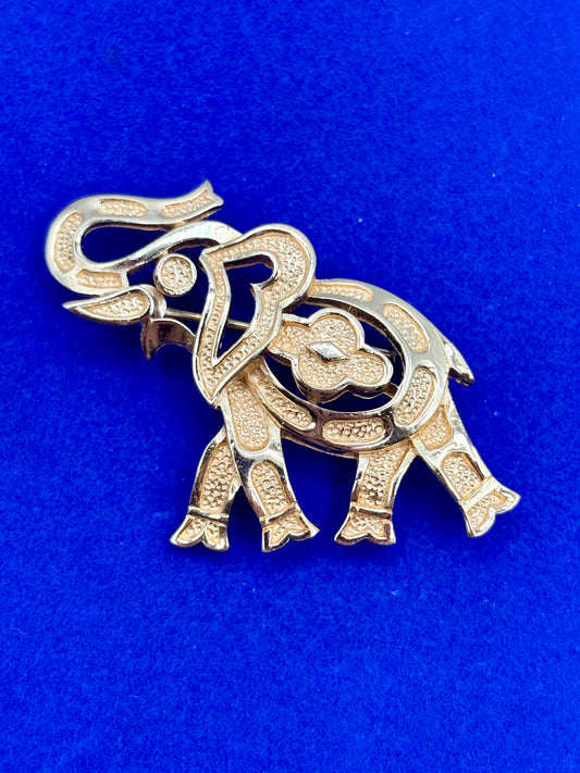 Vintage Gold Tone Crown Trifari Elephant Brooch