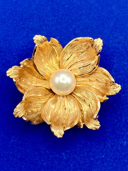 Vintage Crosse Germany Gold Tone Floral Brooch