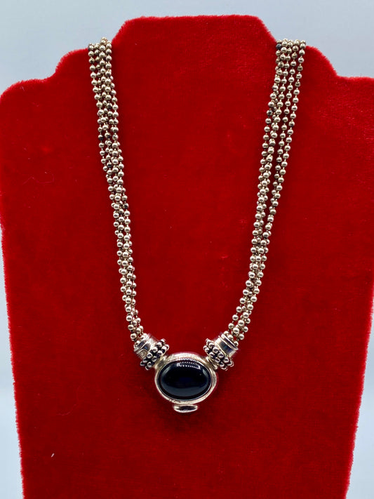 Sterling Silver Beaded 5 Strand Black Onyx & Amber Joseph Esposito ESPO Necklace