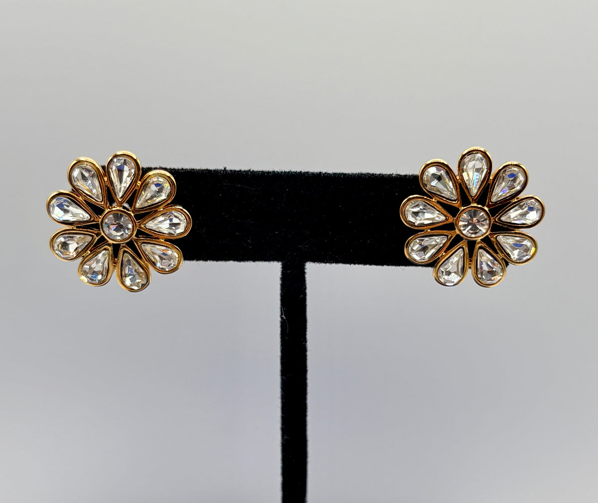 Vintage Gold Tone & Rhinestone Monet Earrings