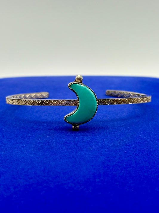 Sterling Silver Turquoise Crescent Moon Cuff Bracelet