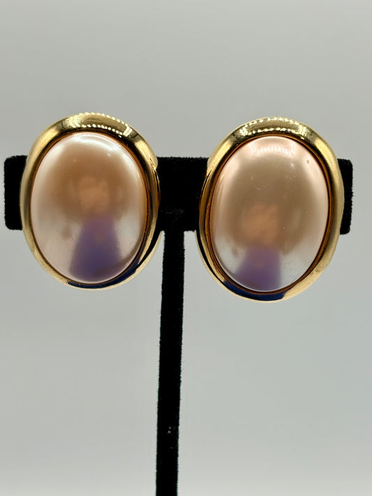 Vintage Gold Tone & Faux Pearl Les Bernard Clip Ons