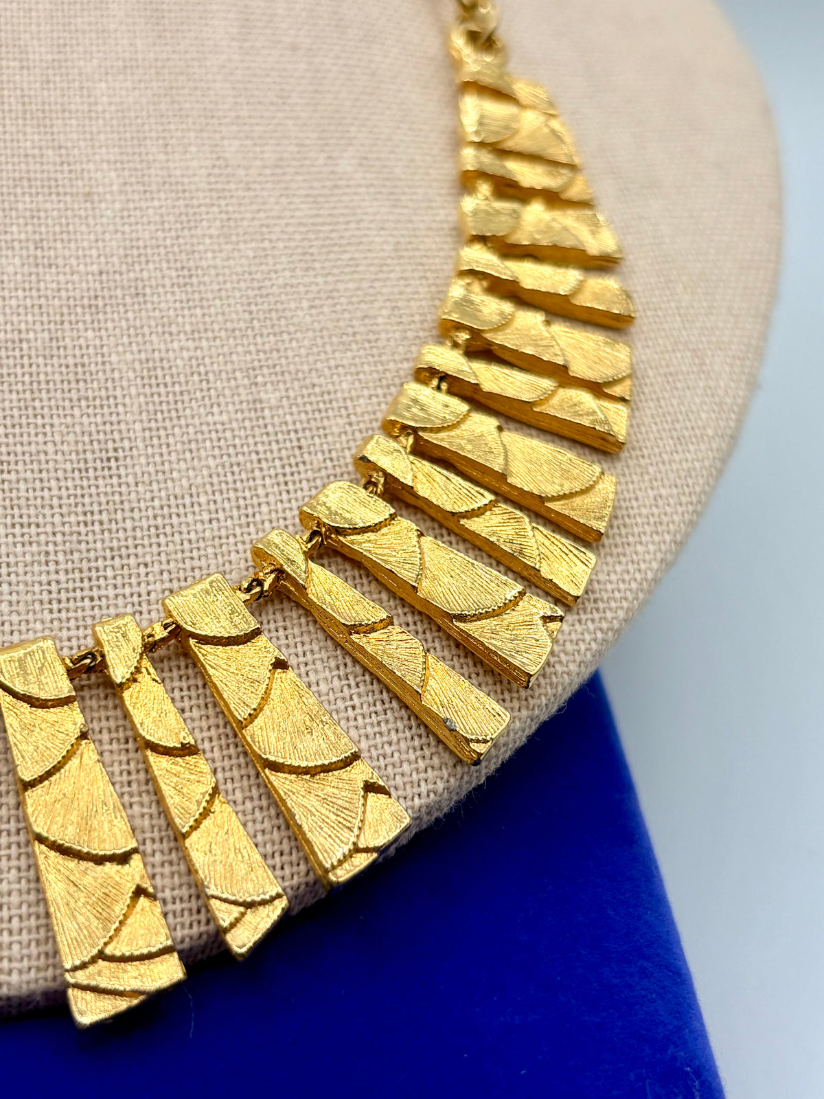 Vintage Cleopatra Style Gold Tone Hammered Statement Necklace
