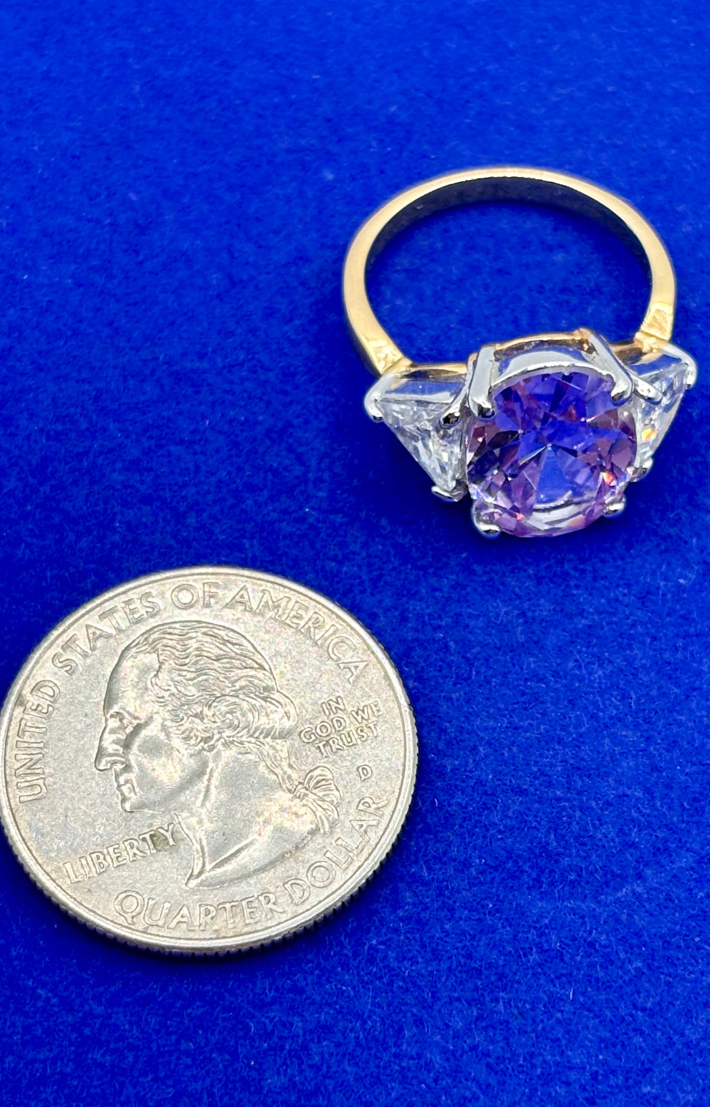 Purple & Clear Glass Silver/Gold Tone Costume Ring