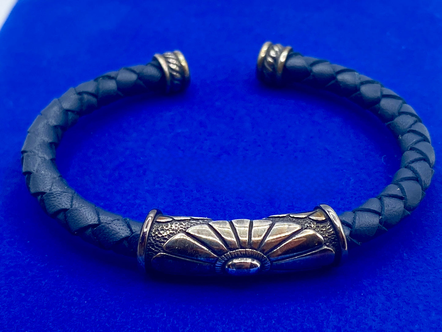 Sterling Silver Waldeck Johnson Braided Leather Cuff Bracelet