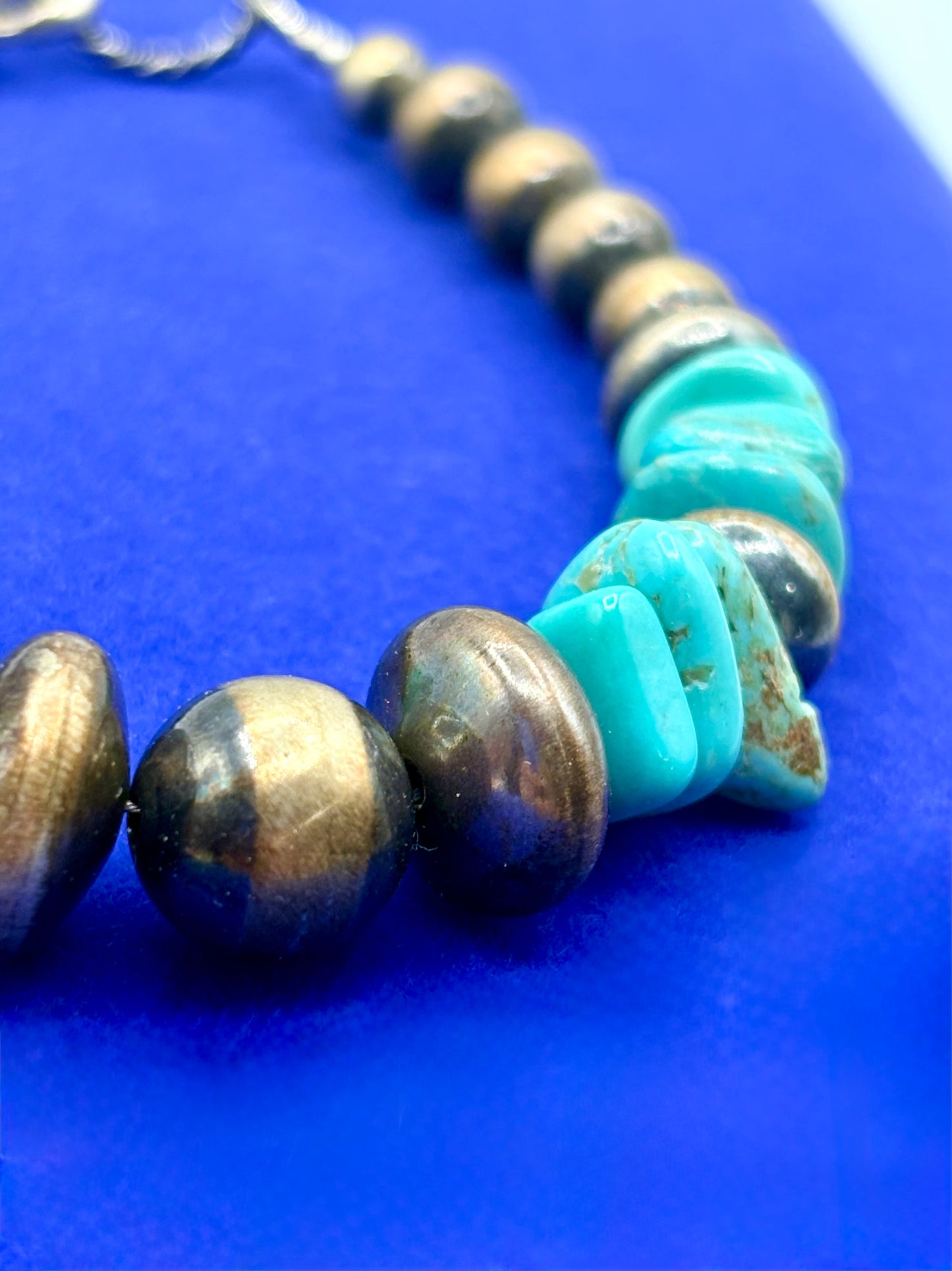 Sterling Silver Southwestern Turquoise & Silver Pearl Bracelet