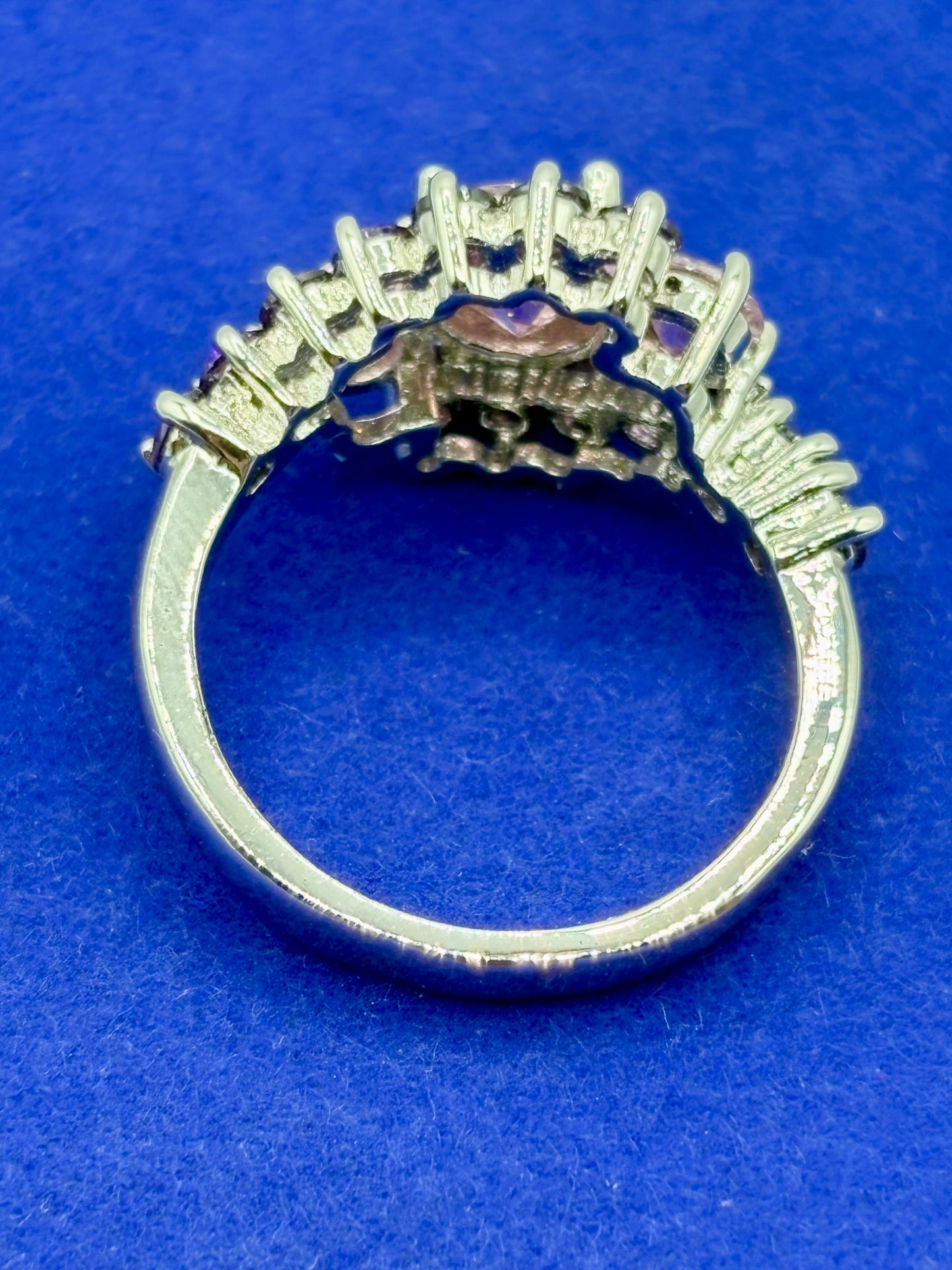Pink & Purple Glass Silver Tone Costume Ring