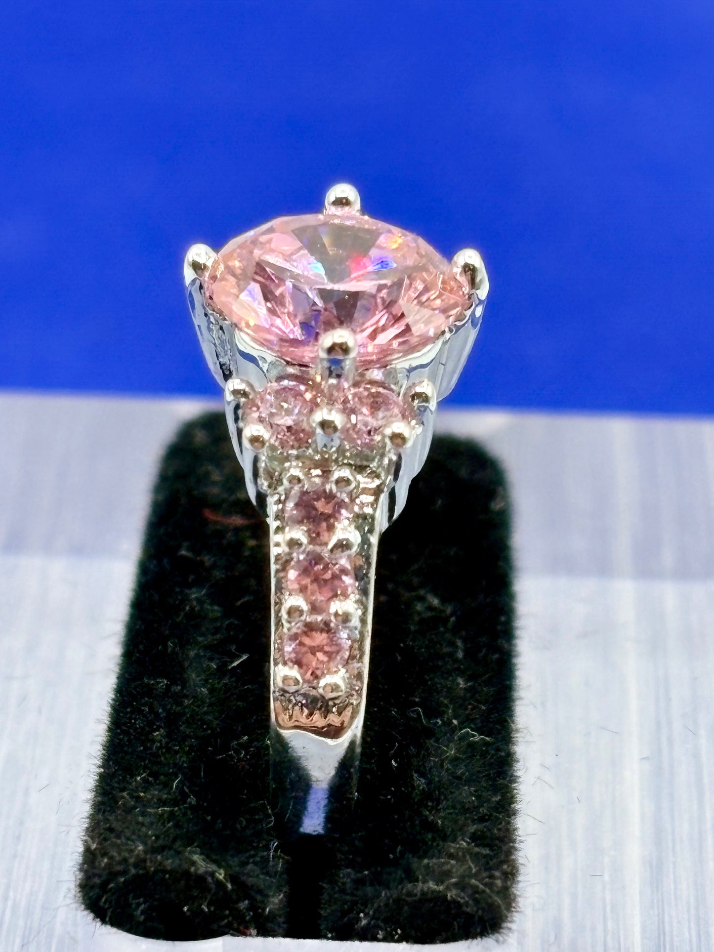 Pink Glass Silver Tone Costume Ring