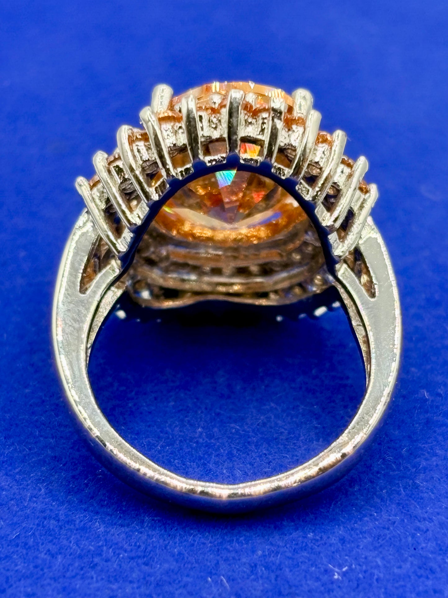 Statement Orange Glass Silver Tone Costume Ring