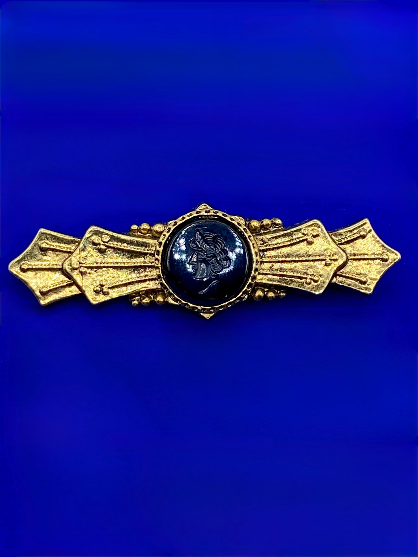 Vintage ART Gold Tone Intaligo Bar Brooch