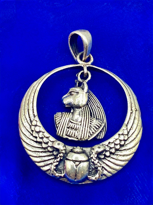 Sterling Silver Anubis Snake Egyptian Pendant
