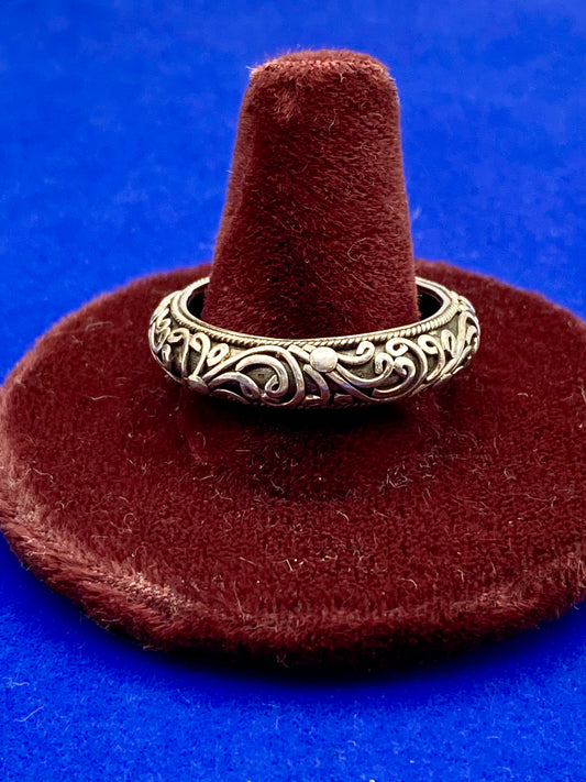 Vintage Sterling Silver Signed BA Indonesia Filigree Scroll Pattern Ring Band