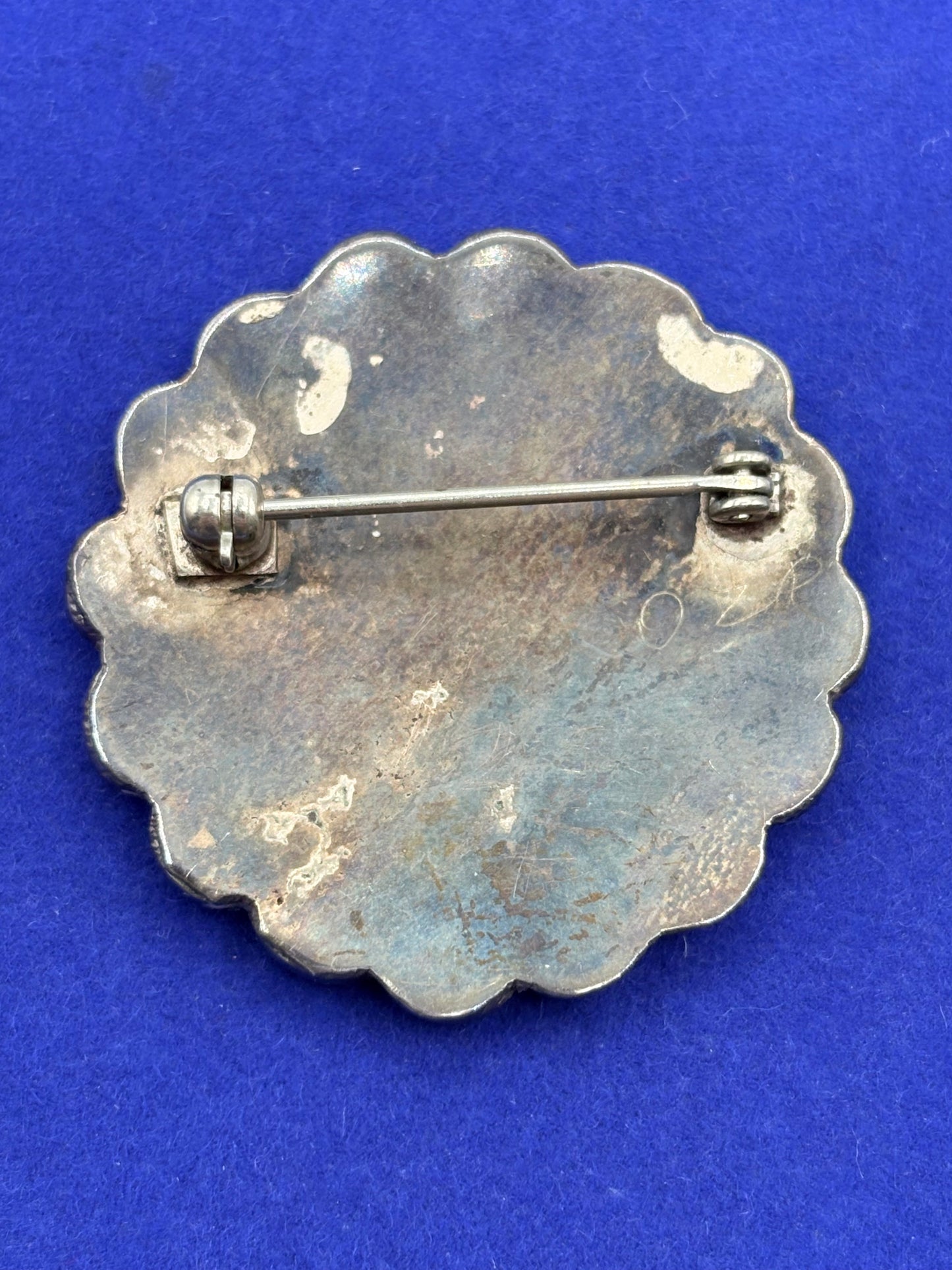 Vintage Native American Zuni Sterling Silver MOP & Turquoise Sun God Brooch