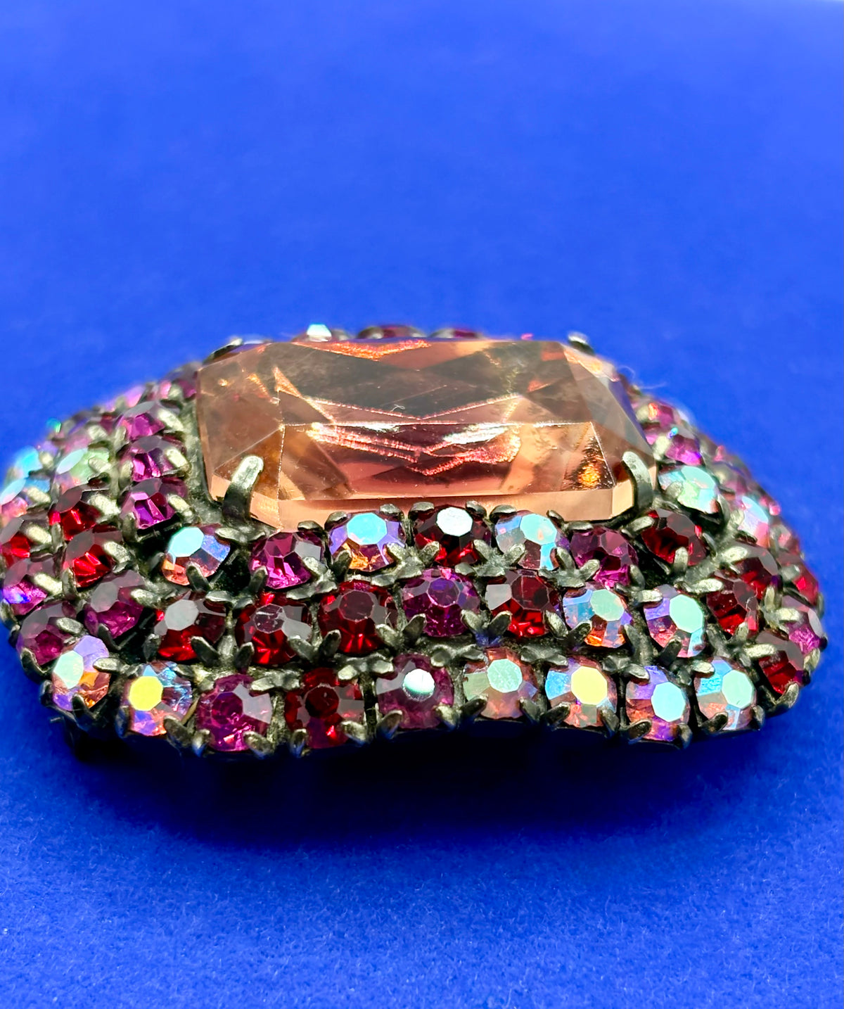 Vintage Pink & Red Rhinestone Brooch