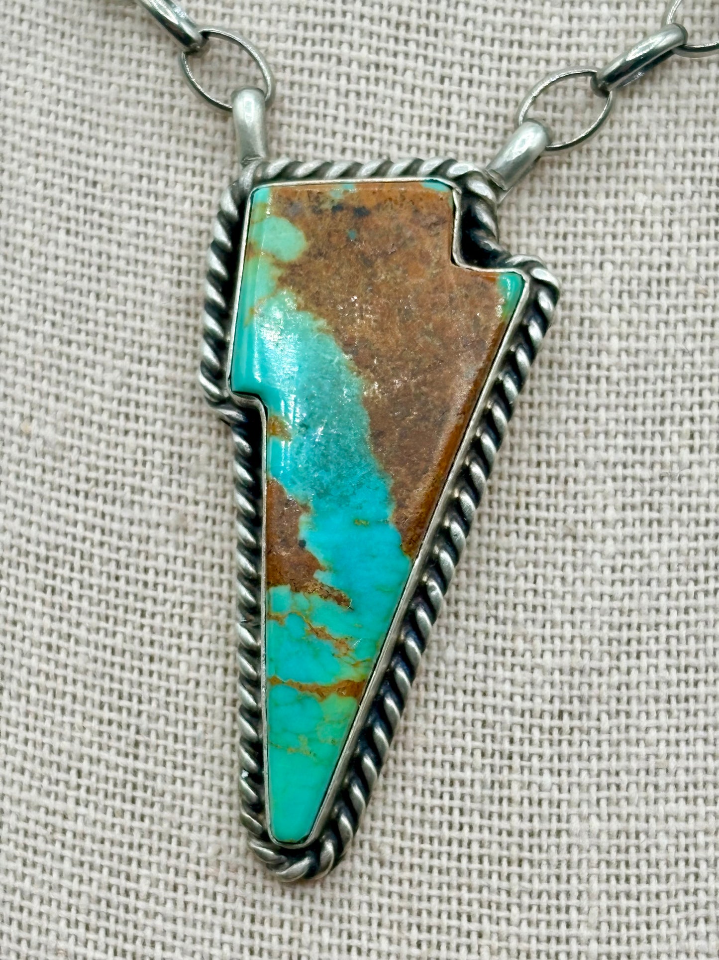 Sterling Silver Native Robert Shakey Turquoise Lighting Bolt Necklace