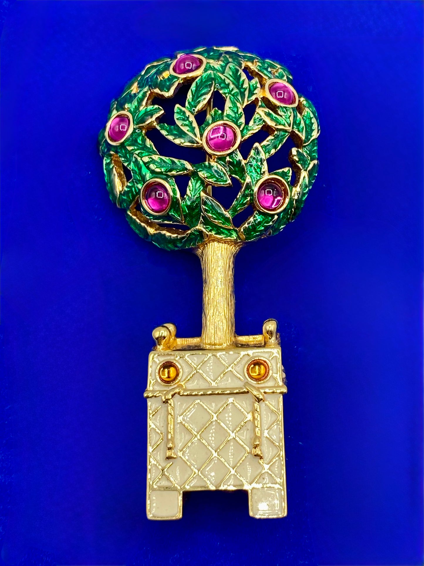 Vintage Swarovski Enameled Topiary Tree Brooch