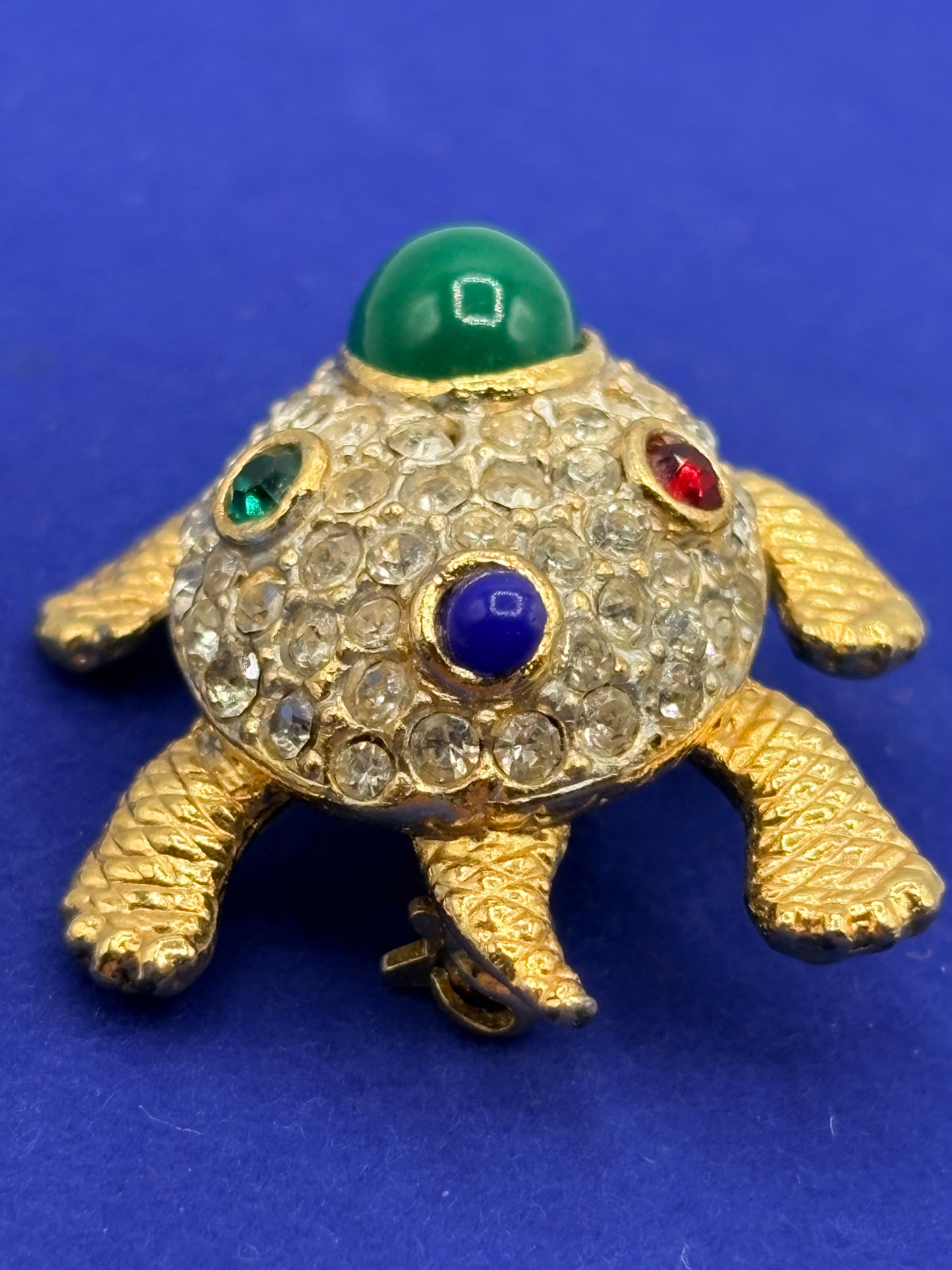 Vintage Sphinx Rhinestone and Cabochon Turtle Brooch