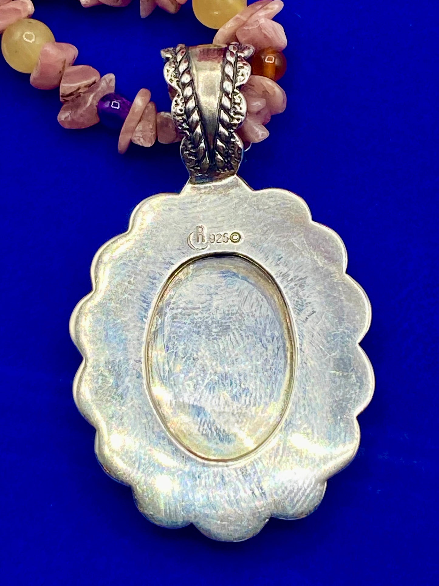 Sterling Silver Carolyn Pollack Relios Pink Rhodochrosite Chip & Inlay Stone Necklace
