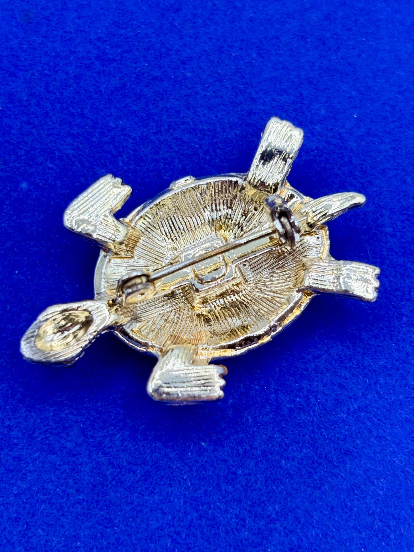 Vintage Blue Rhinestone & Gold Tone Turtle Brooch