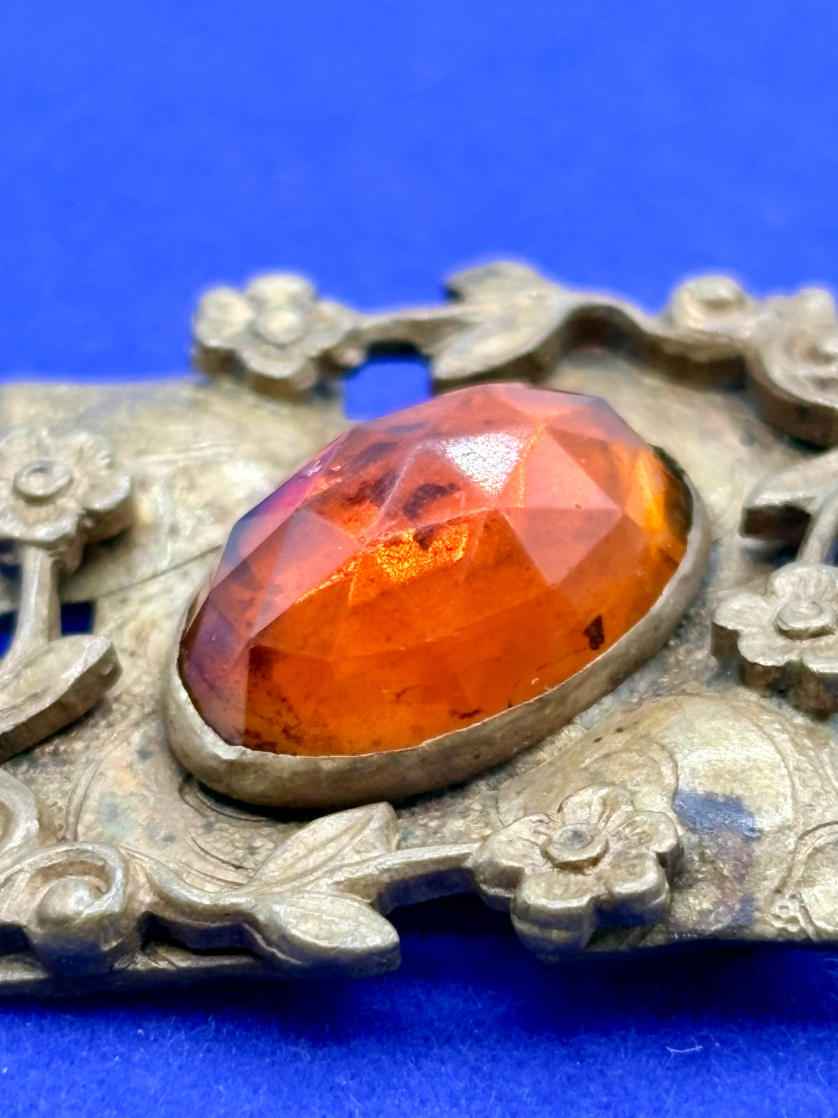 Antique Victorian Dainty Orange Faceted Glass Sash Pin