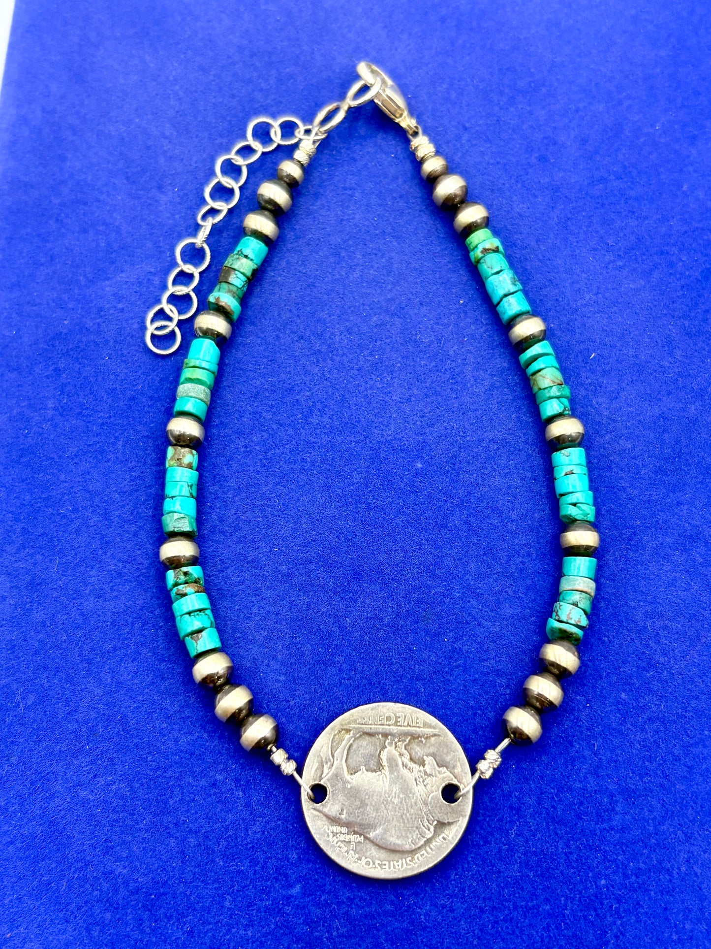 Sterling Silver & Turquoise Buffalo Nickel Bracelet