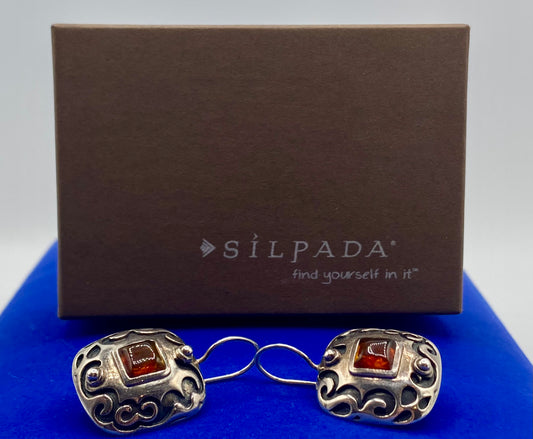 Silpada Sterling Silver Amber Scroll Dangle Earrings w/Box