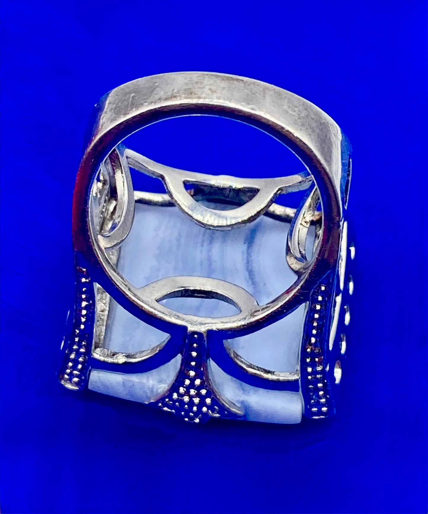 Sterling Silver Blue Lace Agate & Diamond Accent Ring