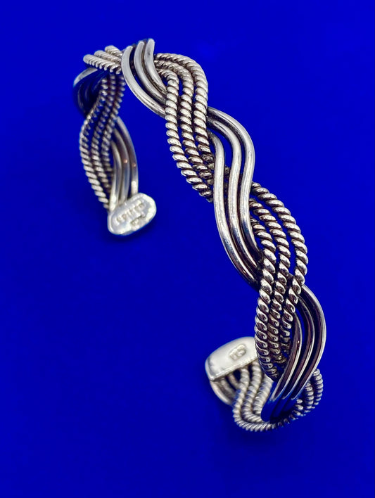 Sterling Silver Braided Woven CII Mexico Cuff Bracelet