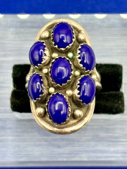 Sterling Silver Native Lapis Lazuli Cluster Ring