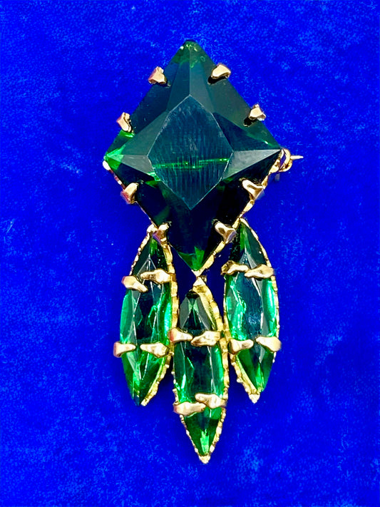 Vintage Kendra Scott Designs Green Glass Gold Tone Brooch