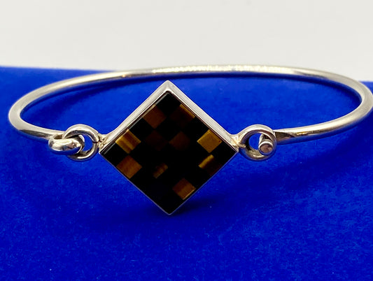 Sterling Silver Onyx Tigers Eye Mexico Checker Board Bracelet