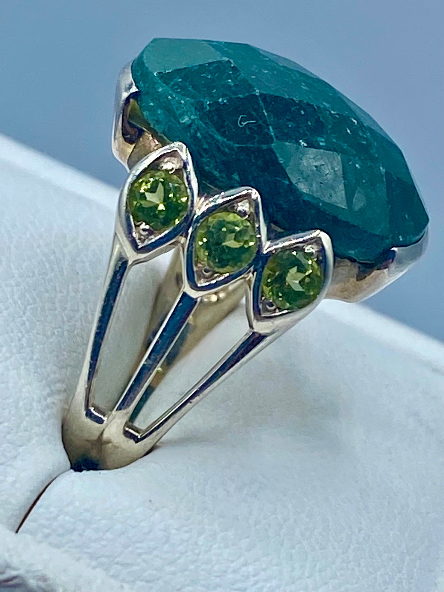 Sterling Silver Dyed Green Quartzite & CZ Ring
