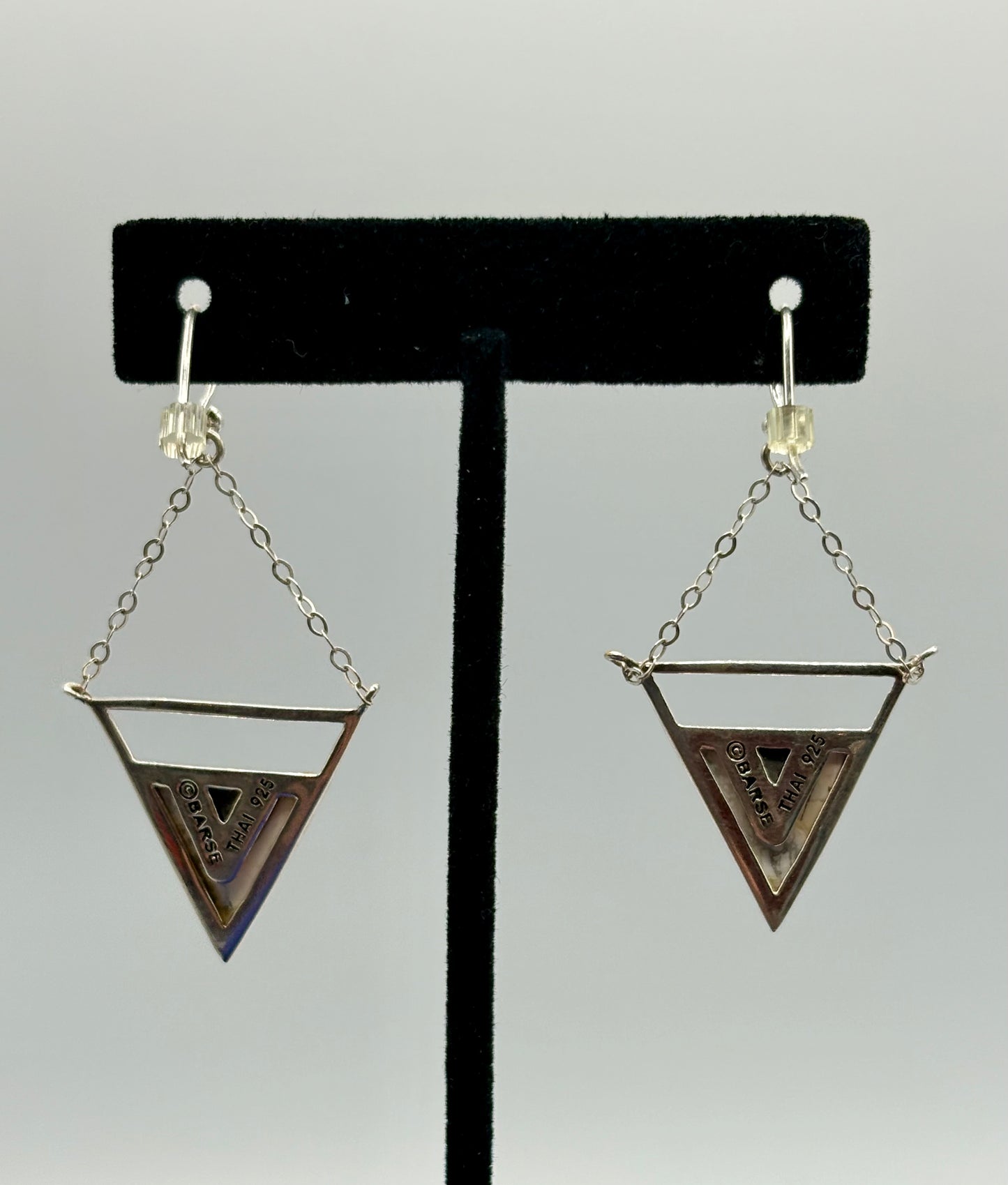 Sterling Silver Barse Triangle Stone Earrings