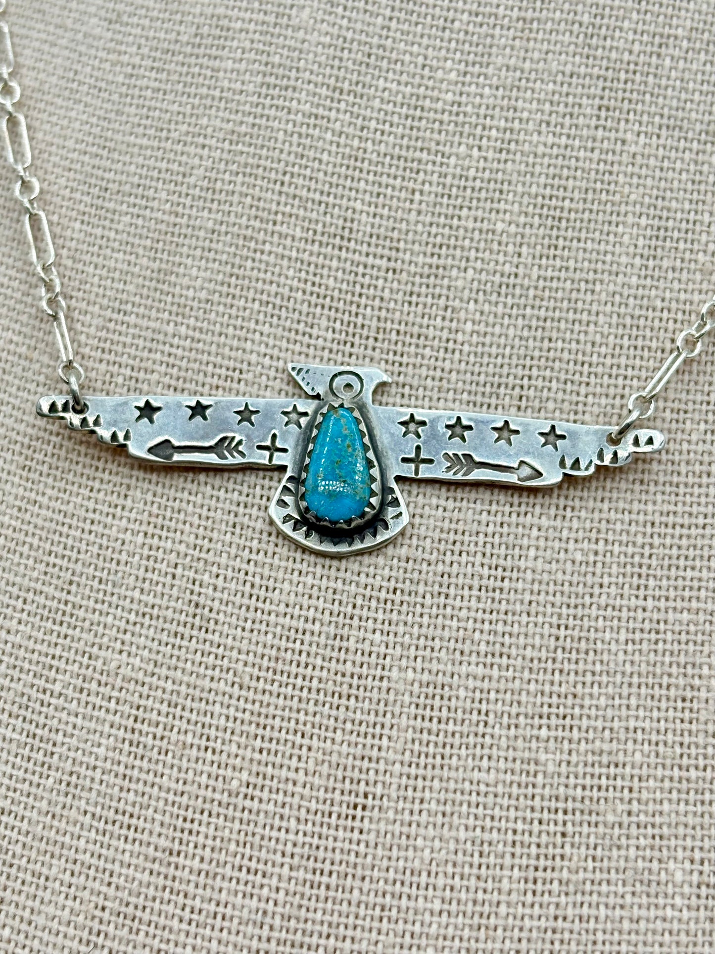 Sterling Silver Southwestern Thunderbird Turquoise Necklace