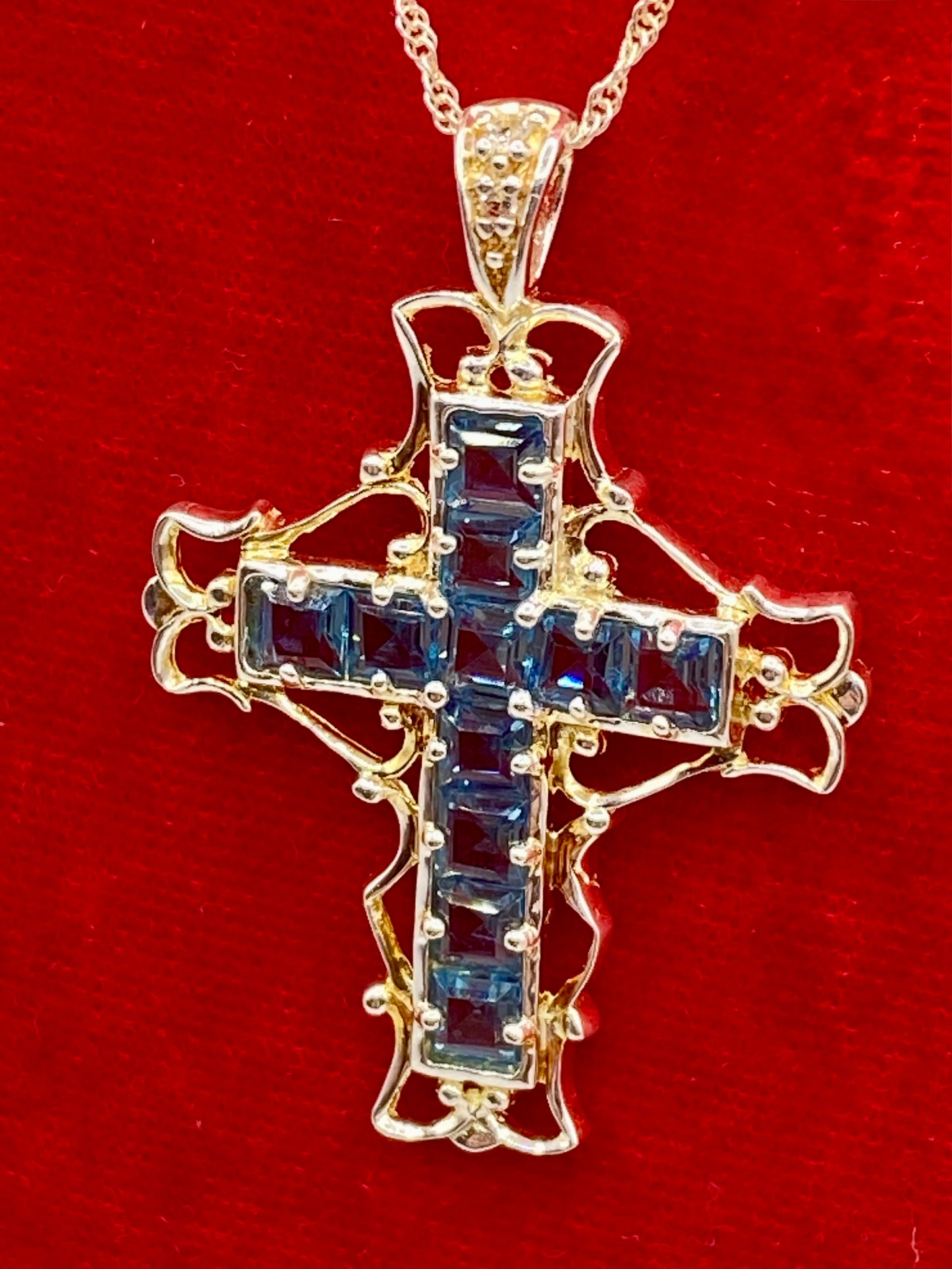 Sterling Silver Blue Topaz Cross Necklace