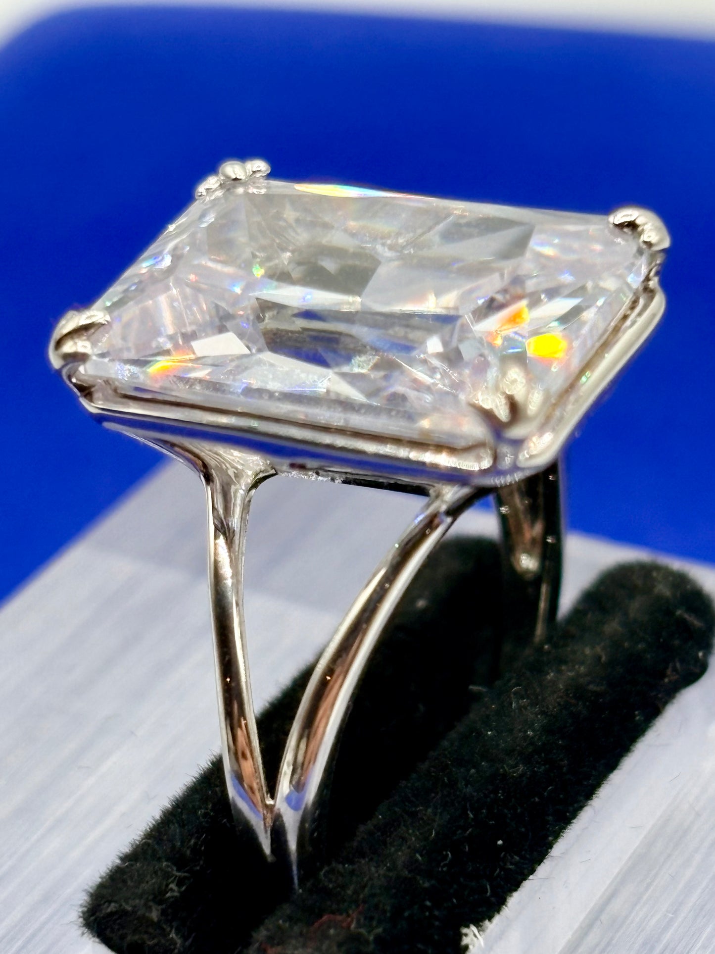 Silver Tone Crystal Statement Ring