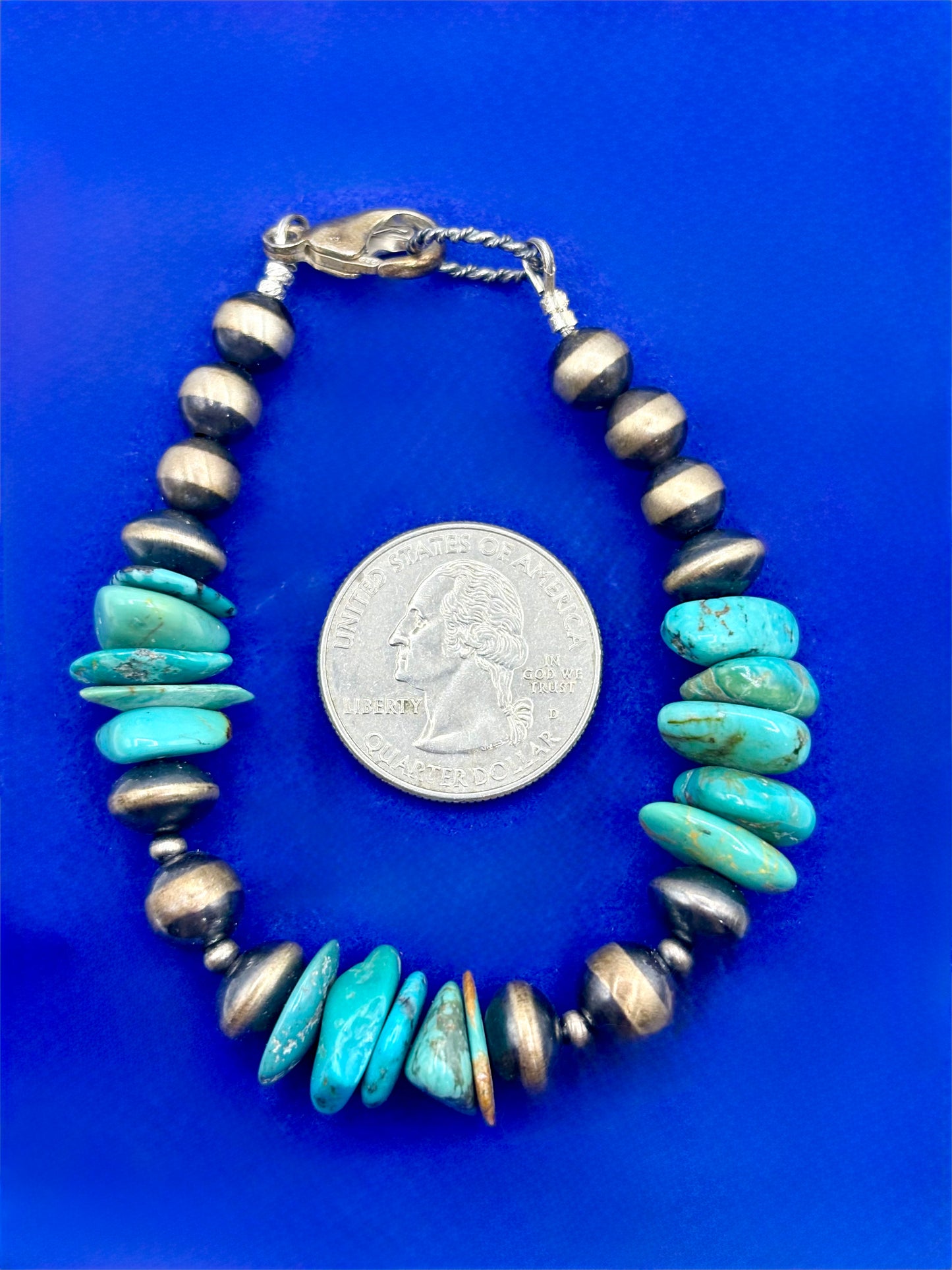 Sterling Silver Southwestern Turquoise & Silver Pearl Bracelet