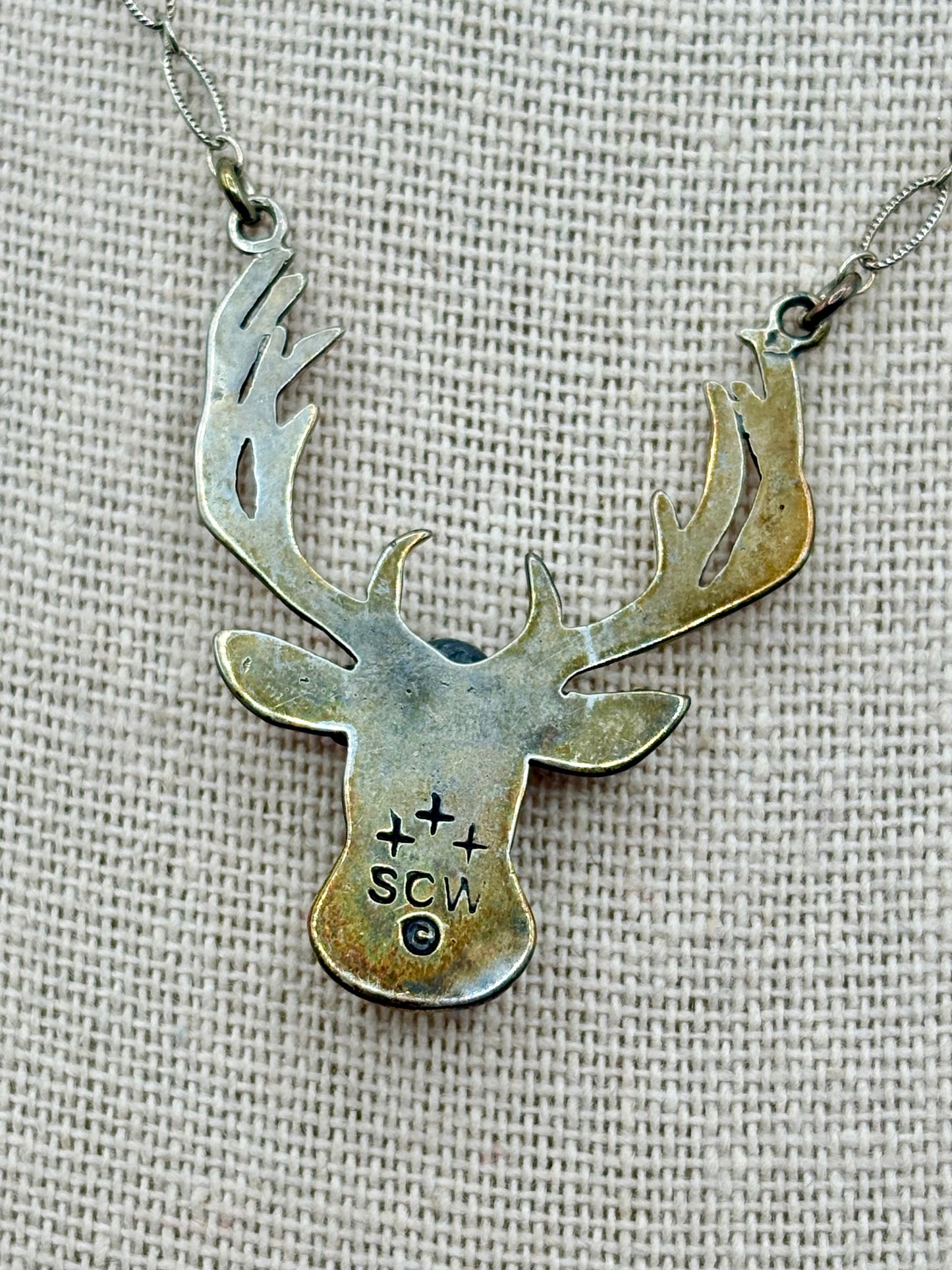 Sterling Silver Southwestern Deer Head Turquoise Necklace
