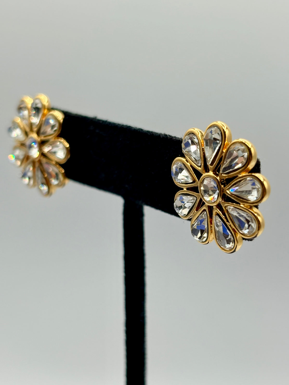 Vintage Gold Tone & Rhinestone Monet Earrings