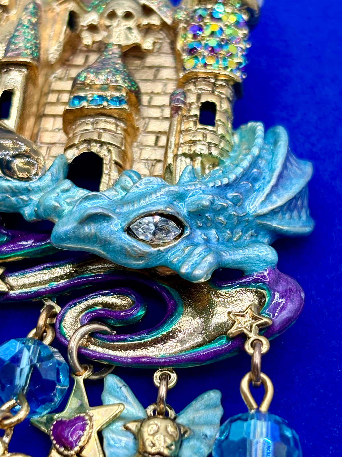 Kirk’s Folly Gold Tone Dragon Castle Statement Brooch/Pendant AS IS
