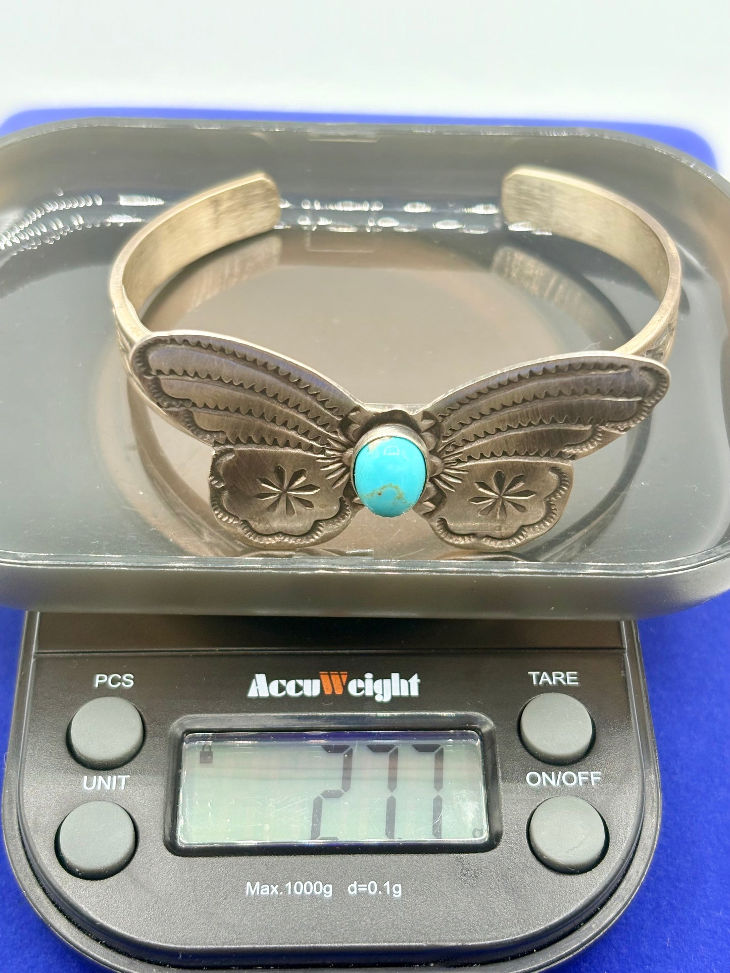 Sterling Silver Native Rick Enrequez Turquoise Butterfly Cuff Bracelet
